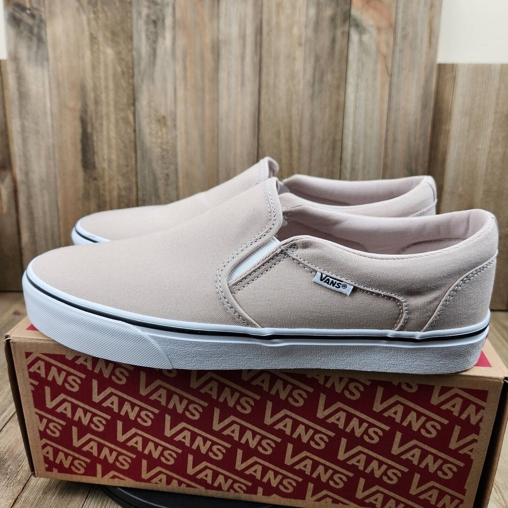 Mens Vans Asher Taupe Beige Canvas Athletic Slip On Shoes - Picture 2 of 8